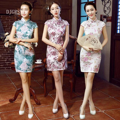 Fashion Short sleeve Short dress Qipao Dress vintage chinese style
