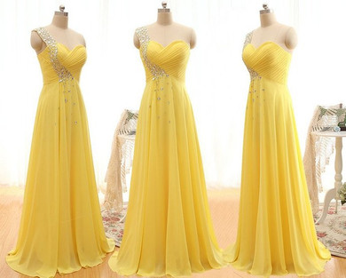 Elegant One-shoulder Sleeveless Chiffon A-Line Prom Dress With Crystals