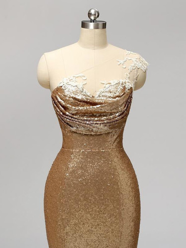 Gold Sequin One-Shoulder Beading Split-Front Mermaid Long Bridesmaid Prom Dresses Gold Sequin One-Shoulder Beading Split-Front Mermaid Long Bridesmaid Prom Dresses