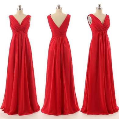 Sleeveless V Back Chiffon Bridesmaid Dresses Cheap Prom Dresses With Ruffles