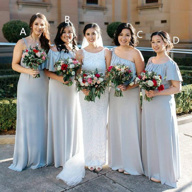 Simple Sleeveless Ruffles Chiffon A Line Long Bridesmaid Dresses