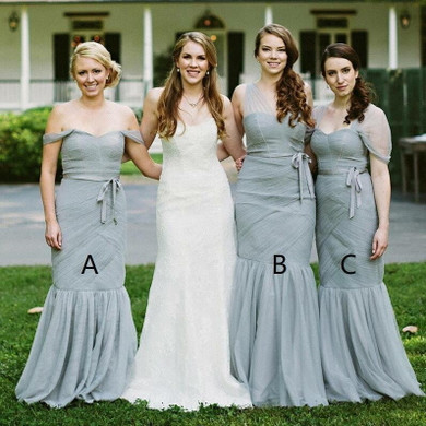 Simple Sweetheart Sleeveless Mermaid Tulle Long Bridesmaid Dresses