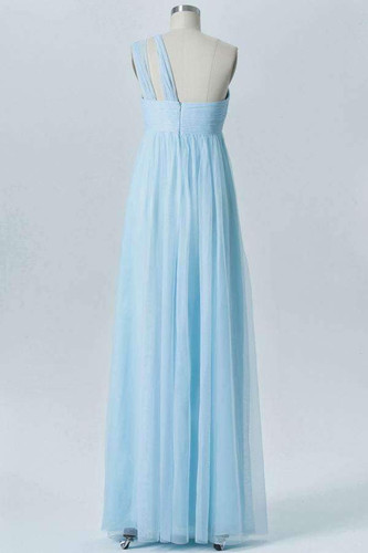 Pastel Blue A Line Floor Length Straight Neck Sleeveless Open Back Bridesmaid Dresses B184