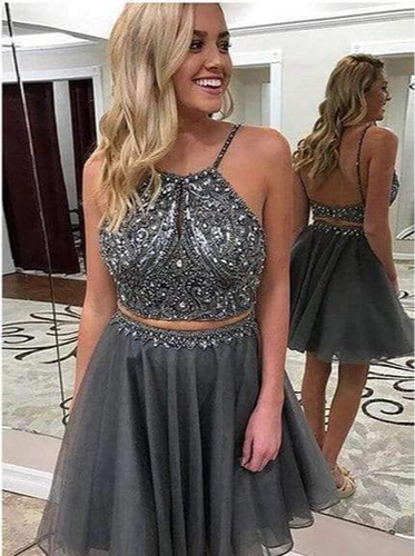 Chic Two Piece Backless A Line With Sequins Homecoming Dress M500