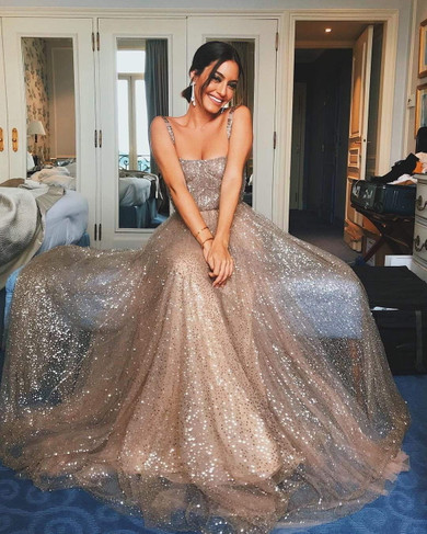 Stunning Spaghetti Straps Sweetheart A Line Prom Dress with Sequins P856