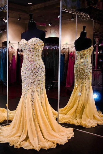 Sweetheart Strapless Prom Dress,Mermaid/Trumpet Court Train Beading Evening Dress OMP37