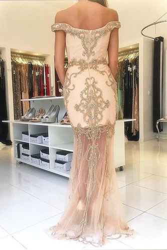 Trumpet Sweep Train Off Shoulder Beading Tulle Long Prom Dress,Party Dress P240