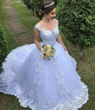 Gorgeous Tulle A Line Ball Gown Lace Wedding Dresses with Appliques W500