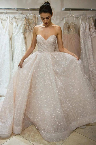 Stunning Sweetheart Strapless Tulle A Line With Sequins Wedding Dress W407