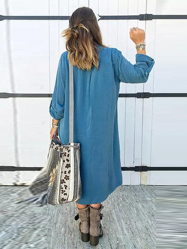 Bohemia Solid Color Shirt Maxi Dress