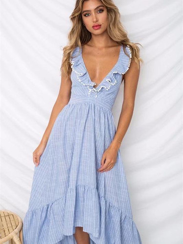 Fabala Deep V-Neck Backless Maxi Dresses