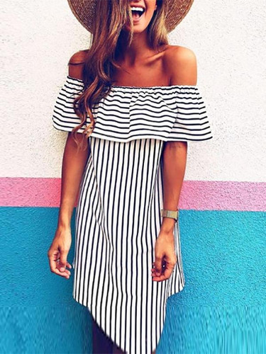 Summer Stripe Off The Shoulder Mini Dress