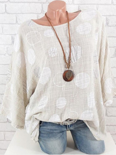 Summer Polka Dot Round-Neck Batwing Sleeve Top Summer Polka Dot Round-Neck Batwing Sleeve Top