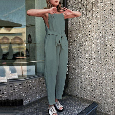 Loose High Waist Sling Lace Up Casual Beach Summer Harem Jumpsuit