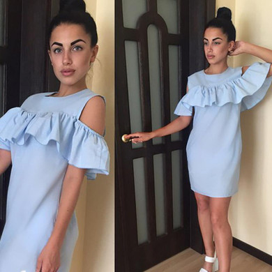 2018 Round Neck Solid Color Mini Dress