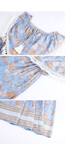 2018 Flower Print Off Shoulder Boho Beach Maxi Dress