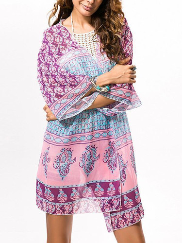 Pretty Chiffon Floral 3/4 Sleeve Cover-ups