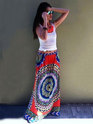 Print High Waist Boho Skirt