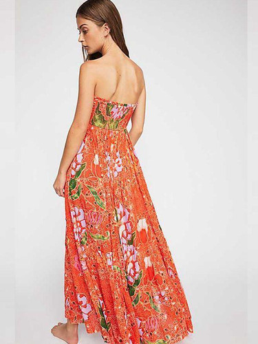 Sexy Bohemian V-Neck Print Slits Chiffon Orange Beach Dress Sexy Bohemian V-Neck Print Slits Chiffon Orange Beach Dress