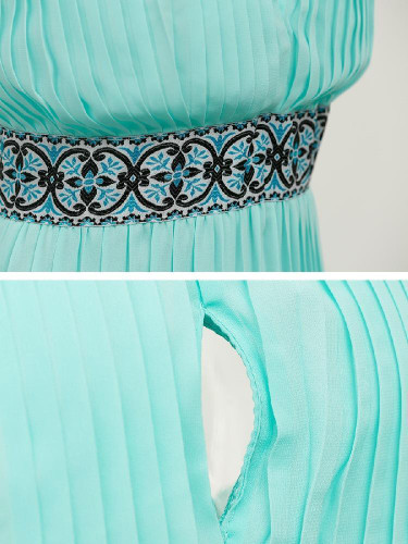 Sexy pleated Halter waist retro embroidery in the long dress