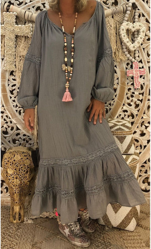 Solid Color Long Sleeve Loose Casual Maxi Dress