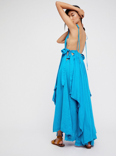 Loose Halter suspenders irregular hem long dress