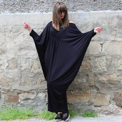 Loose Casual Batwing Sleeve Solid Color Maxi Dress