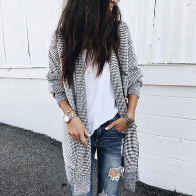 Stylish Long Sleeve Plaid Autumn Cardigan Coat