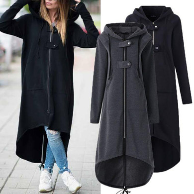 Casual Zipper Plus Size Long Sleeve Hooded Autumn Trench Coat Overcoat