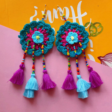 Boho Handmade Colorful Floral Tassels Beaded Crochet Ethnic Earrings