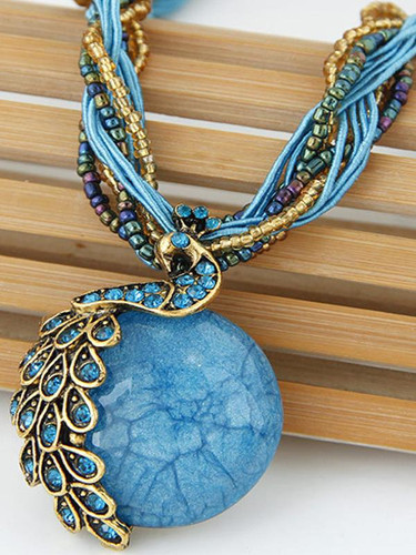 Bohemia Peacock Clavicle Collar Vintage Handmade Crystal Pendant Necklace Choker