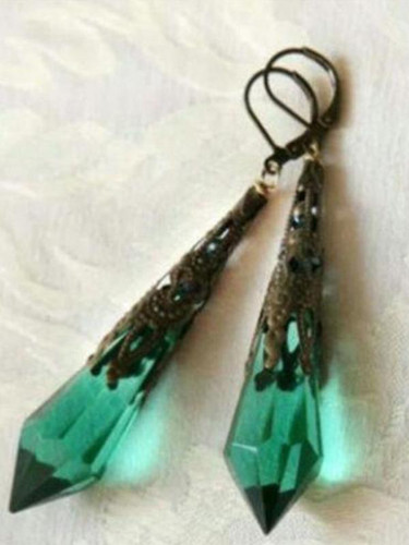 Vintage Green Crystal Natural Stone Drop Dangle Hook Stud Earrings
