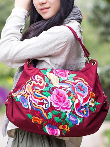 National Vintage Canvas Ethnic Style Floral Embroidery Shoulder Bags
