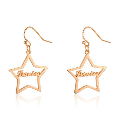 Customize Name in Star Hoop Earrings for Women Rose Gold Color Stainless Steel Personalized Punk Jewelry