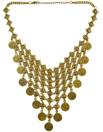 Gypsy Fashion Bohemian Antique Silver Double Layer Coin Necklace