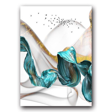 Nordic Abstract Color Spalsh Blue Golden Canvas Painting Poster And Print Unique Decor Wall Art Pictures For Living Room Bedroom