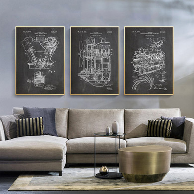 Vintage Engine Motor Print Painting Aviation Artwork Train Car Patent Canvas Art Poster Wall Pictures For Aviation Home Decor