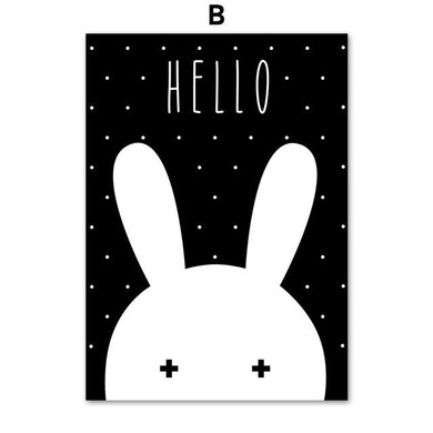 Black White Miffy Rabbit Wall Art Print Canvas Painting Nordic Poster Cartoon Wall Pictures