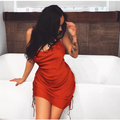 Drawstring Ruched Mini Dress