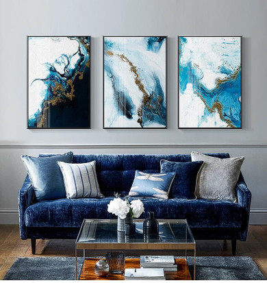 Nordic Abstract color spalsh blue golden in canvas