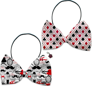 Holiday Fun Party Themed Bowtie 2-Pack set with Charm Accessory for dogs or cats