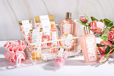 Spa Luxetique Spa Gift Baskets for Women, Rose Spa Set, Bath Gifts for Women, Luxury 10Pcs