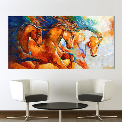 Three Horses Running Decor No Frame