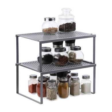 NEX 2-Pack Kitchen Cabinet and Counter Shelf Organizer, Expandable & Stackable, Silver (NX-KD16-11S)