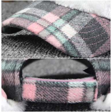 Women Cute Plaid Pompom Earflap Cap Bomber Hat