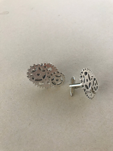 Steampunk silver colored gear cuff links 1