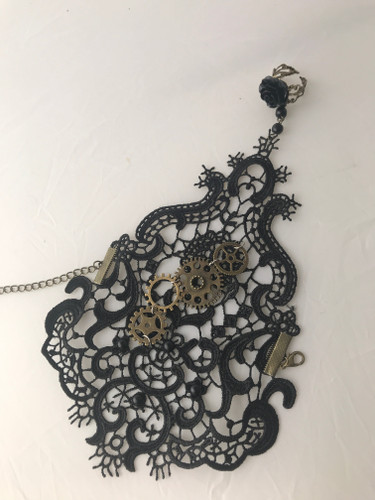 Steampunk gear black lace bracelet