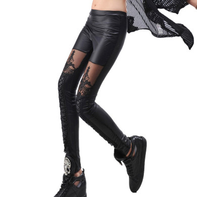 Lace & Shiny Black Leggings