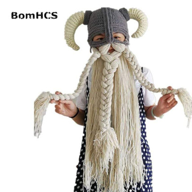 Vikings Beanies Mask Handmade Beard Horn Indispensable for Party