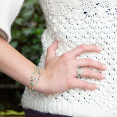 Pear Moonstone Ring w/ Turquoise | Sterling Silver, 14K Gold Plating